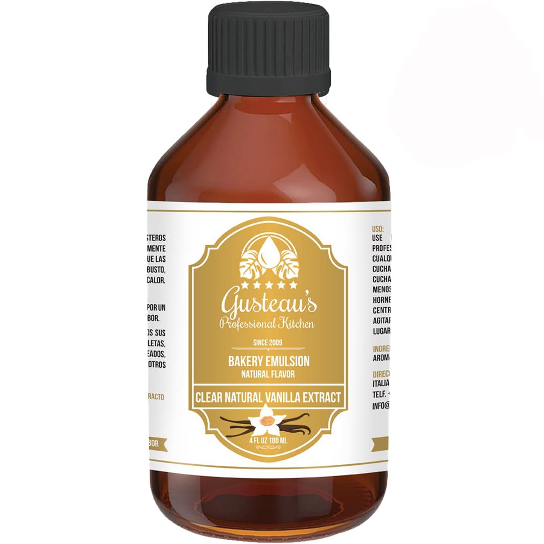 GUSTEAU’S Clear Vanilla Flavor Bakery Emulsion, 4 fl oz (100ml)