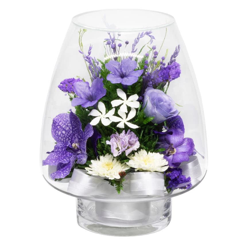 FIORA LIVING FLOWER Fiora Flower Orchids | Purple | 8 Glass Vase | Model 70259 | Long Lasting, Allergy Free, Odor Resistant