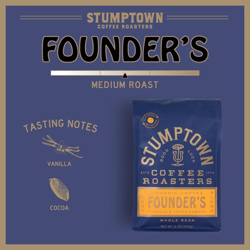 Stumptown Coffee Roasters Medium Roast Whole Bean Coffee | Founders Blend | Vanilla and Cocoa Notes | 24 Ounces | 2 Bags
