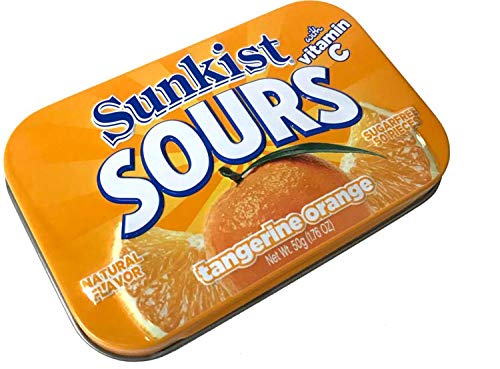 Sunkist Sours Tangerine Orange, Vitamin C, Sugar Free Sour Candy, 1.76 Ounce Tin - 6 Count Tray