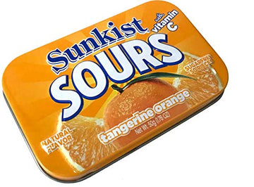 Sunkist Sours Tangerine Orange, Vitamin C, Sugar Free Sour Candy, 1.76 Ounce Tin - 6 Count Tray