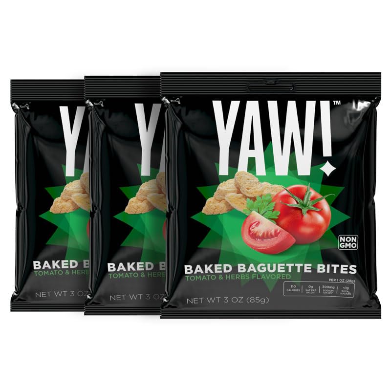 YAW! Baked Baguette Bites, Tomato and Herb Flavor, Non-GMO, 3 Pack (9oz)