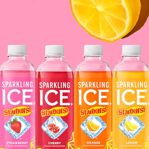 Sparkling Ice STARBURST Lemon, Zero Sugar Flavored Sparkling Water, with Vitamins and Antioxidants, Low Calorie Beverage, 17 fl