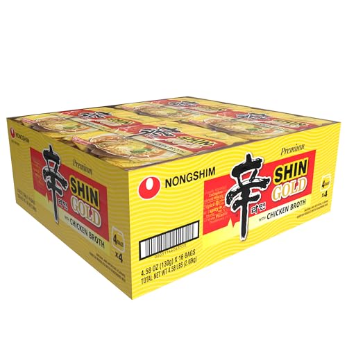Nongshim Ramen Noodles  Gourmet Instant Ramen  enhanced Microwavable Noodle Soup  Shin Gold  4.58 Ounce (Pack of 16)