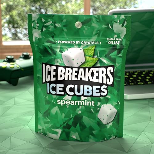Ice Breakers Ice Cubes Spearmint Sugar Free Chewing Gum Pouch, 8.11 Oz (100 Pieces), (Packaging May Vary)