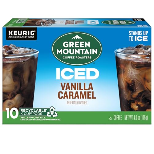 Green Mountain Coffee Roasters ICED Vanilla Caramel  Single Serve Keurig K-Cup Pods  Flavored Iced Coffee  60 Count (6 Packs of 10)