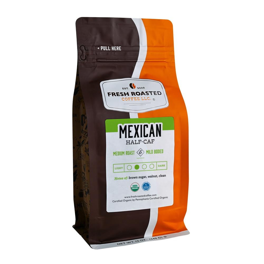 Fresh Roasted Coffee Organic Half-Caf Medium Roast Whole Bean 12 oz