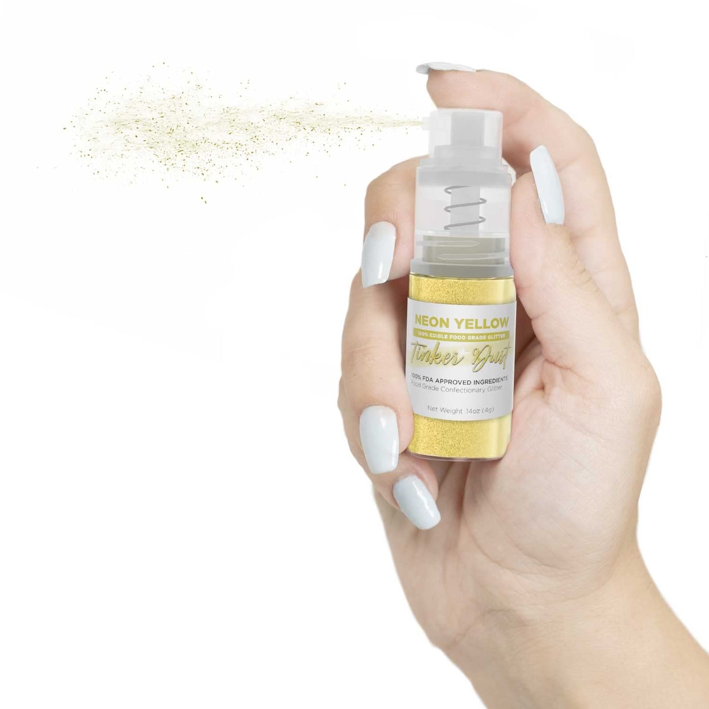 Tinker Dust - Neon Yellow (4G, 1X Mini Pump) Edible Glitter For Desserts, Beverages, Cupcakes, Cake Pops And Cookies By Bakell