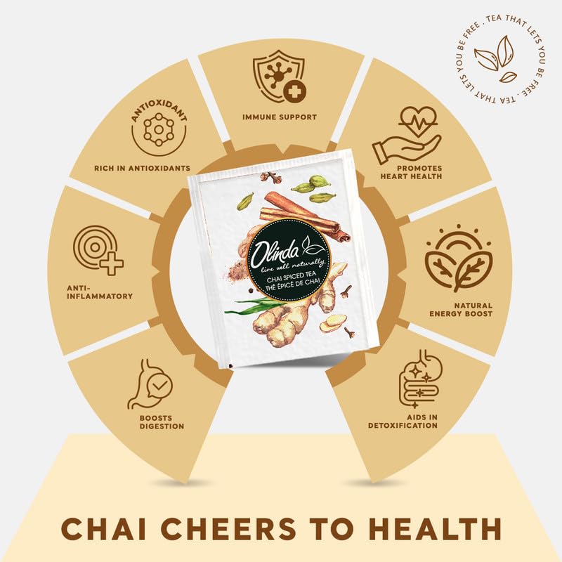 Olinda Chai Spiced Black Tea Organic Ceylon Cinnamon Ginger Cardamom Fall Tea Bags Caffeinated Tea Bags Brew Hot Or Cold Festive