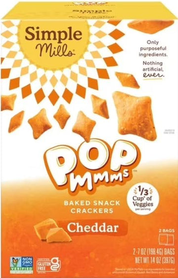 Siimple Mills Pop Mmms Baked Snack Crackers Cheddar, 14 Ounce