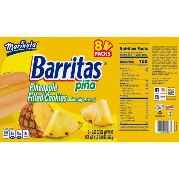 Marinela Barritas Piña Pineapple Soft Filled Cookie Bar | 3 Pack (24 Count)