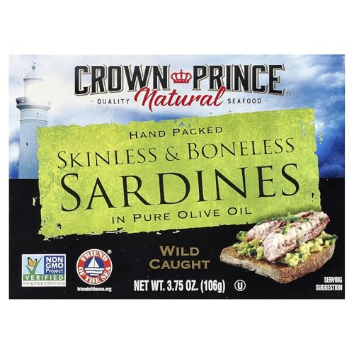 Crown Prince, Skinless & Boneless Sardines in Olive Oil, 3.75 oz, Package may vary