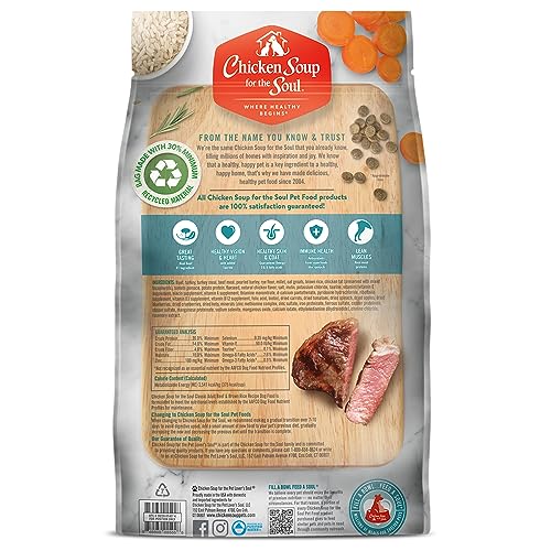 Chicken Soup For The Soul All Natural Enhanced Mature-Themed Dry Dog Food, Real Meat First Ingredient, No By-Products, Supports Gut & Immune Health, Beef & Brown Rice, 4.5Lb