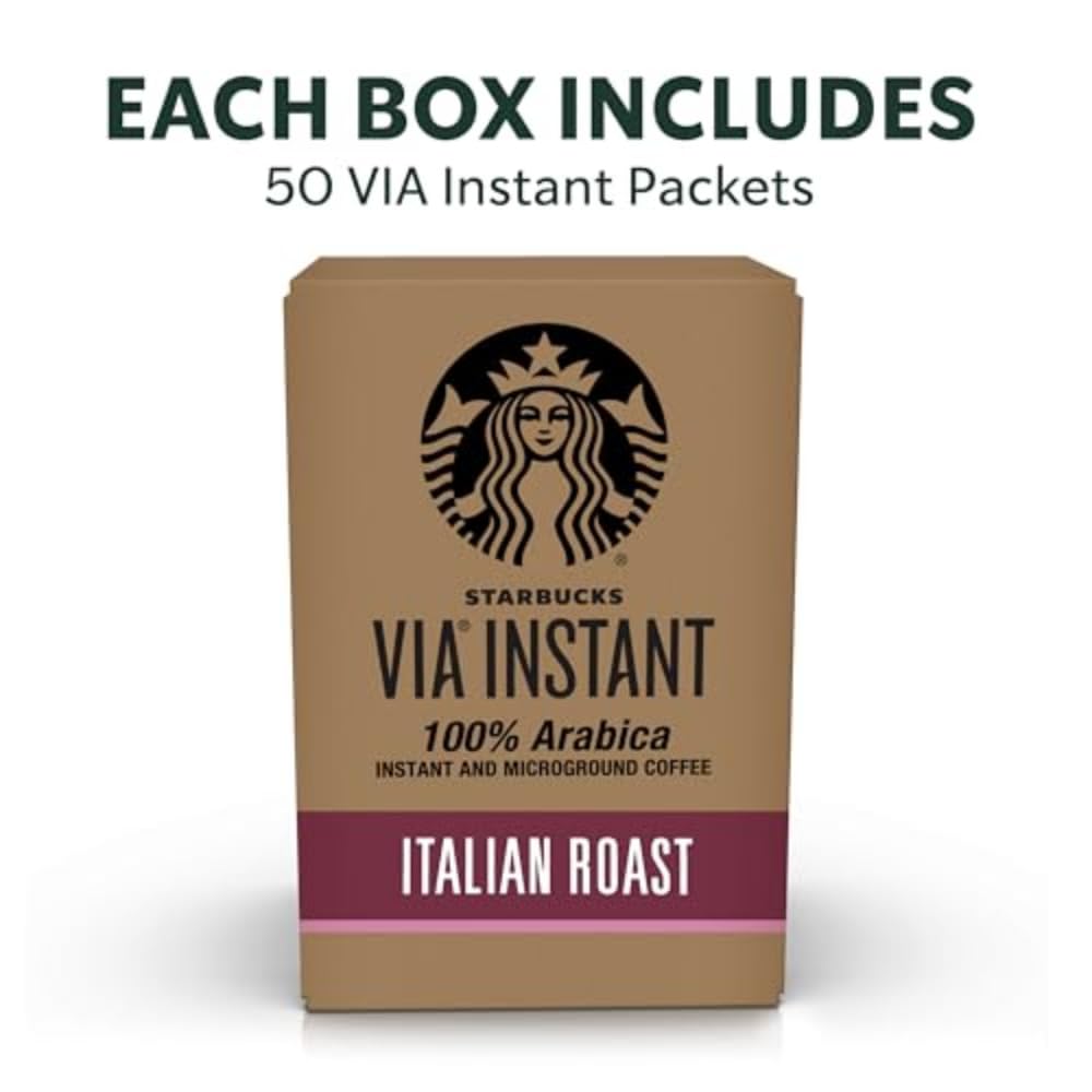 Starbucks VIA Instant Coffee, Dark Roast Italian Roast, 100% Arabica, 50 Packets (0.11 Ounce Each)