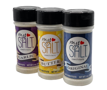 3 PACK - MySALT Sodium-Free Salt Substitute Variety Pack - 3 Shaker Bundle: Original, Butter, Garlic - 0mg Sodium - Clean Label 