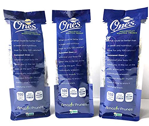 Sunsweet Ones Individually Wrapped Pitted Prunes Bundle - 3 Packages (each package is 6 ounces) and Prune Recipe E-Book (Downloadable)