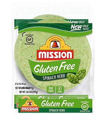 Mission Gluten Free Spinach Herb Tortilla Wraps (2 Packs) - Vegan - High Fiber - (12 Tortillas)