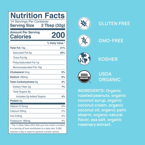 Cocomo Coconut Peanut Butter Spread, 16 oz - Organic Peanut Butter, Natural, Gluten Free, Vegan, High Protein, Healthy Snack, Sm