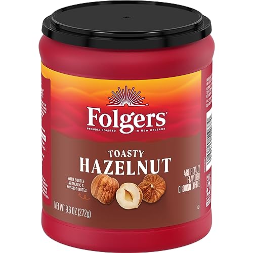 Folgers Toasty Hazelnut Flavored Ground Coffee, 9.6 Ounce Canister (Pack Of 6)