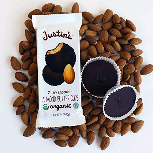 Justin'S Organic Almond Butter Cups, Dark Chocolate, Rainforest Alliance Certified Cocoa, Gluten-Free, Responsibly Sourced, 1.4