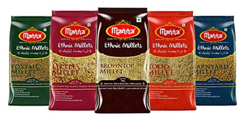 Manna Millets 2.5Kg Combo Pack of 5 (with Browntop), Unpolished Millets, Siridhanya,Certified Low GI, Little 500g, Kodo 500g, Fo