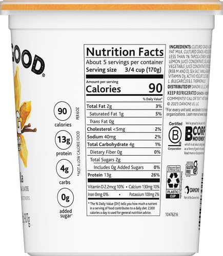 Too Good & Co. Vanilla Flavored Lower Sugar, Low Fat Greek Yogurt Cultured Product, 32 OZ Tub