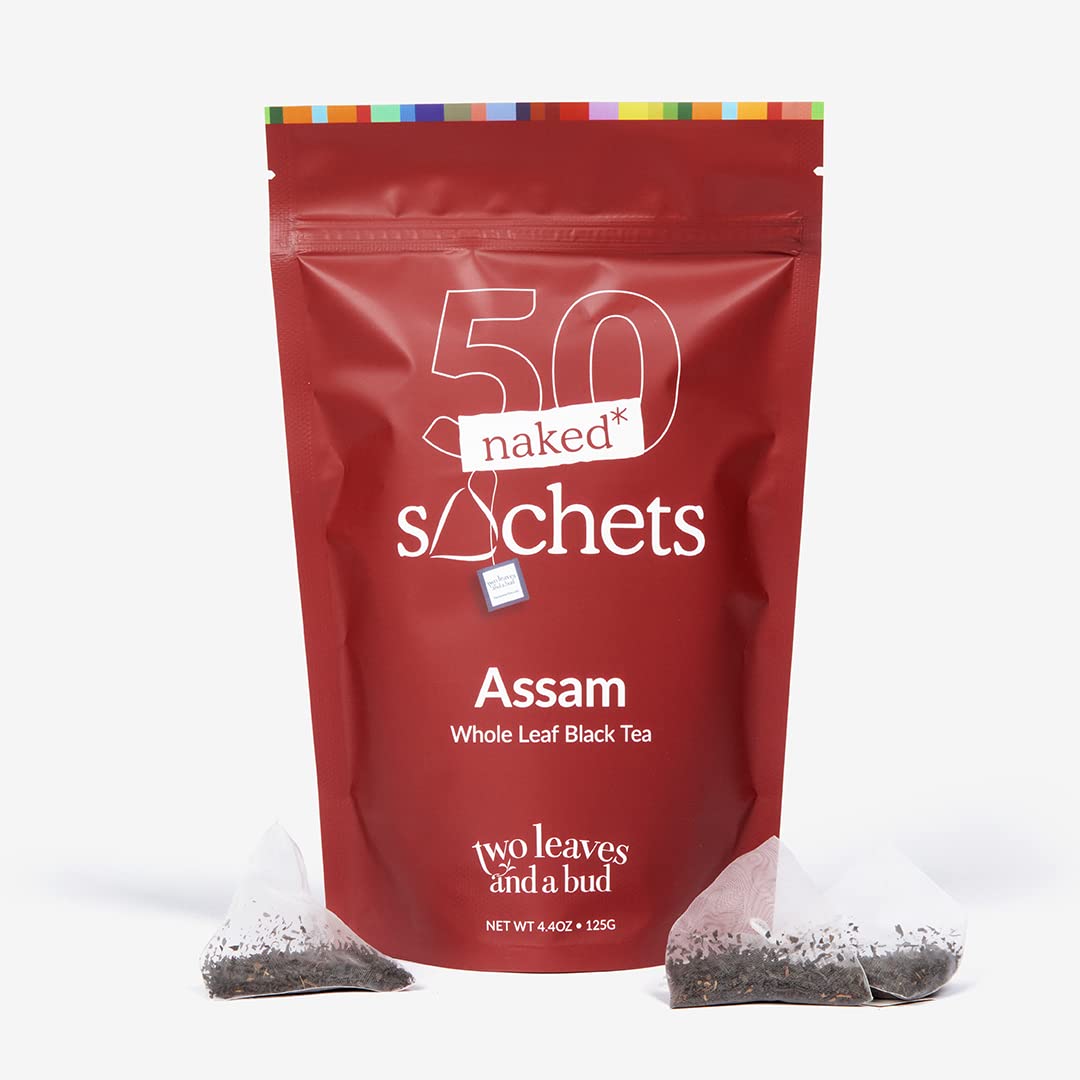 Two Leaves and a Bud Organic Assam - 50 Naked Tea Sachets, Whole Leaf Black Tea in Eco-Friendly Unwrapped Compostable Sachets, R