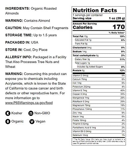 Food To Live Organic Dry Roasted Almonds, 4 Pounds - Non-Gmo, Unsalted, Vegan, Keto, Paleo, Kosher, Bulk, High In Protein, Dieta