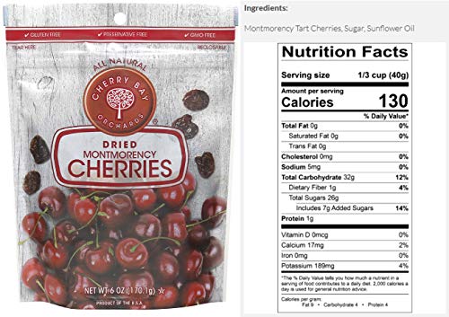 Cherry Bay Orchards - Dried Montmorency Tart Cherries (Pack of 12 - 6oz Bags) - 100% Domestic, Natural, Kosher Certified, Gluten