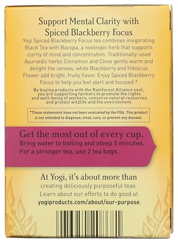 Yogi Focus Spiced Blackberry Tea Bags, 16 Count, Herbal Tea, Caffeine-Free, Natural Ingredients