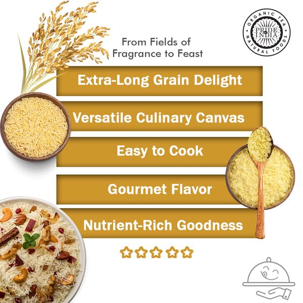 Pride Of India - Pack Of 6 - Extra Long Indian Golden Basmati Rice - Healthy Parboiled Sella Grain, 1.5 Pound Jar