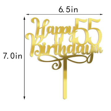 Happy 00Th Birthday Cake Topper, 00 Birthday Party Cake Decorations (Acrylic Gold, 55Th)