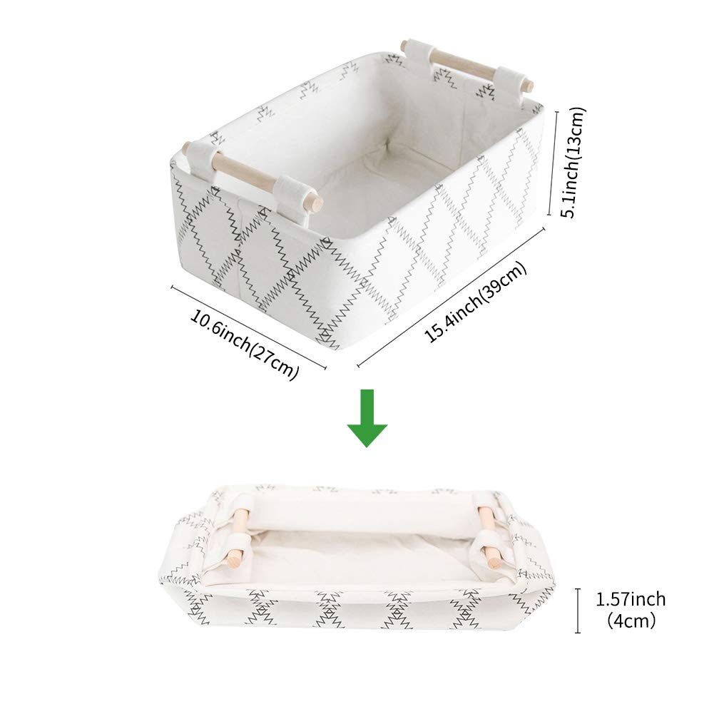 Lufofox Decorative Collapsible Rectangular Fabric Storage Bin Organizer Basket With Wooden Handles For Clothes Storage,154X106X5