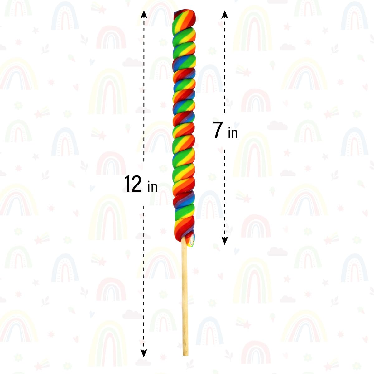 6 Jumbo Rainbow Lollipops 12'' Inch Individually Wrapped (Non Broken), Mixed Fruit Flavor One Foot Long Suckers Carnival Lollipo