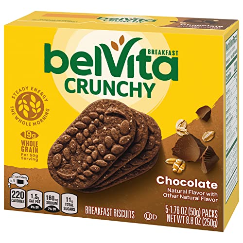 belVita Breakfast Bars Biscuits, Chocolate, 30 Total Packs, 6 Boxes (4 Biscuits Per Pack)