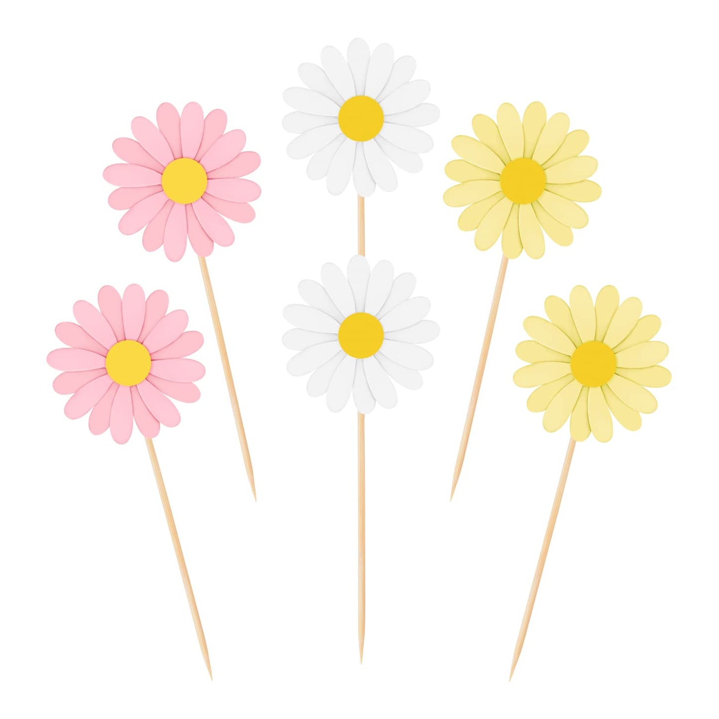 36 Pcs Daisy Cupcake Toppers, Pink Flower Cake Topper, Daisy Cake Decorations Toothpicks Chrysanthemum Cupcake Toppers, Spring D