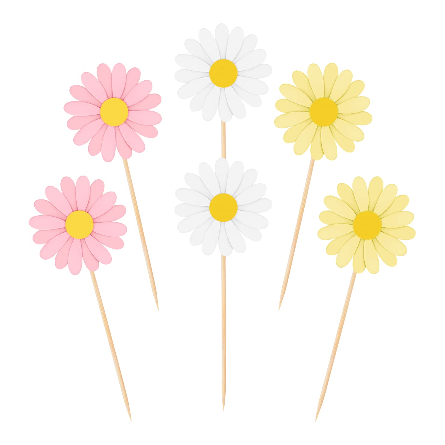 36 Pcs Daisy Cupcake Toppers, Pink Flower Cake Topper, Daisy Cake Decorations Toothpicks Chrysanthemum Cupcake Toppers, Spring D