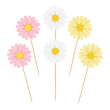 36 Pcs Daisy Cupcake Toppers, Pink Flower Cake Topper, Daisy Cake Decorations Toothpicks Chrysanthemum Cupcake Toppers, Spring D