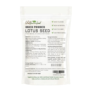 Lotus Seeds Powder 2.47 Oz (70G) Vietfarmfood: Freeze-Dried Extracted From 100% Pure, Sugar-Free. Used To Mix Mixed Drinks Fresh