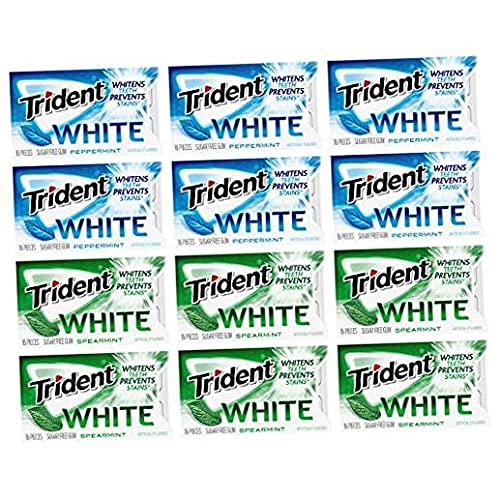 Trident White Sugar Free Gum Variety Pack, Peppermint & Spearmint Flavors, 12 Packs Of 16 Pieces (192 Total Pieces)