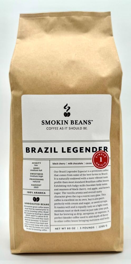 Smokin Beans Unroasted Green Coffee Beans - 5-Pound Pack - Fresh Specialty Grade for Home Roasters