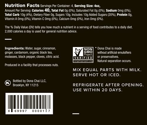 Dona Original Masala Chai Concentrate, Small-Batch, Single-Origin Spices, Hot Or Iced Chai, 16 Fl Ounce Bottles (Pack Of 2)