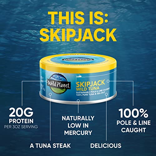 Wild Planet Skipjack Wild Tuna, Sea Salt, Canned Tuna, Pole & Line Sustainably Wild-Caught, Non-Gmo, Kosher, 5 Ounce Can (Pack O
