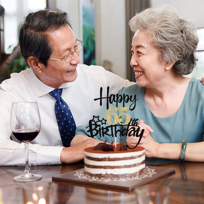 Kaoenla Black Gold Glitter Happy 65Th Birthday Cake Topper - Hello 65/Cheers 65,Happy Sixty-Five Birthday Anniversary,65 Years O