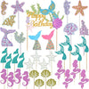 Wootkey Glitter Mermaid Theme Birthday Cake Topper Under The Sea Party Supplies Cake Decoration Cupcake Toppers 36 Pcs Mermaid T