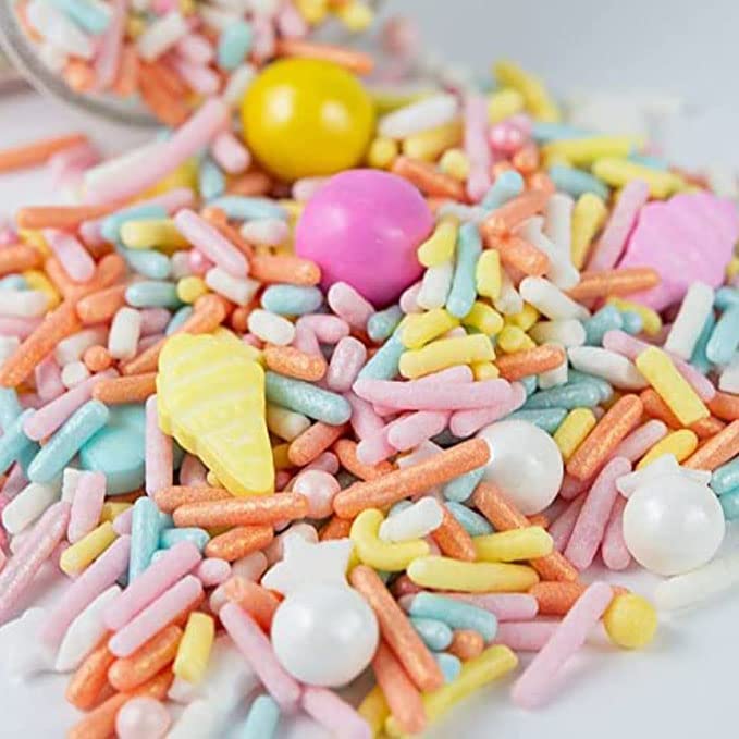 Ice Cream Sprinkles For Cake Decorating, Summer Cake Decorations - Cake Sprinkles For Ice Cream Toppings In Pastel Sprinkles With Jimmies, Sugar Pearl, Star Quin And Edible Ice Cream Candy Sprinkles