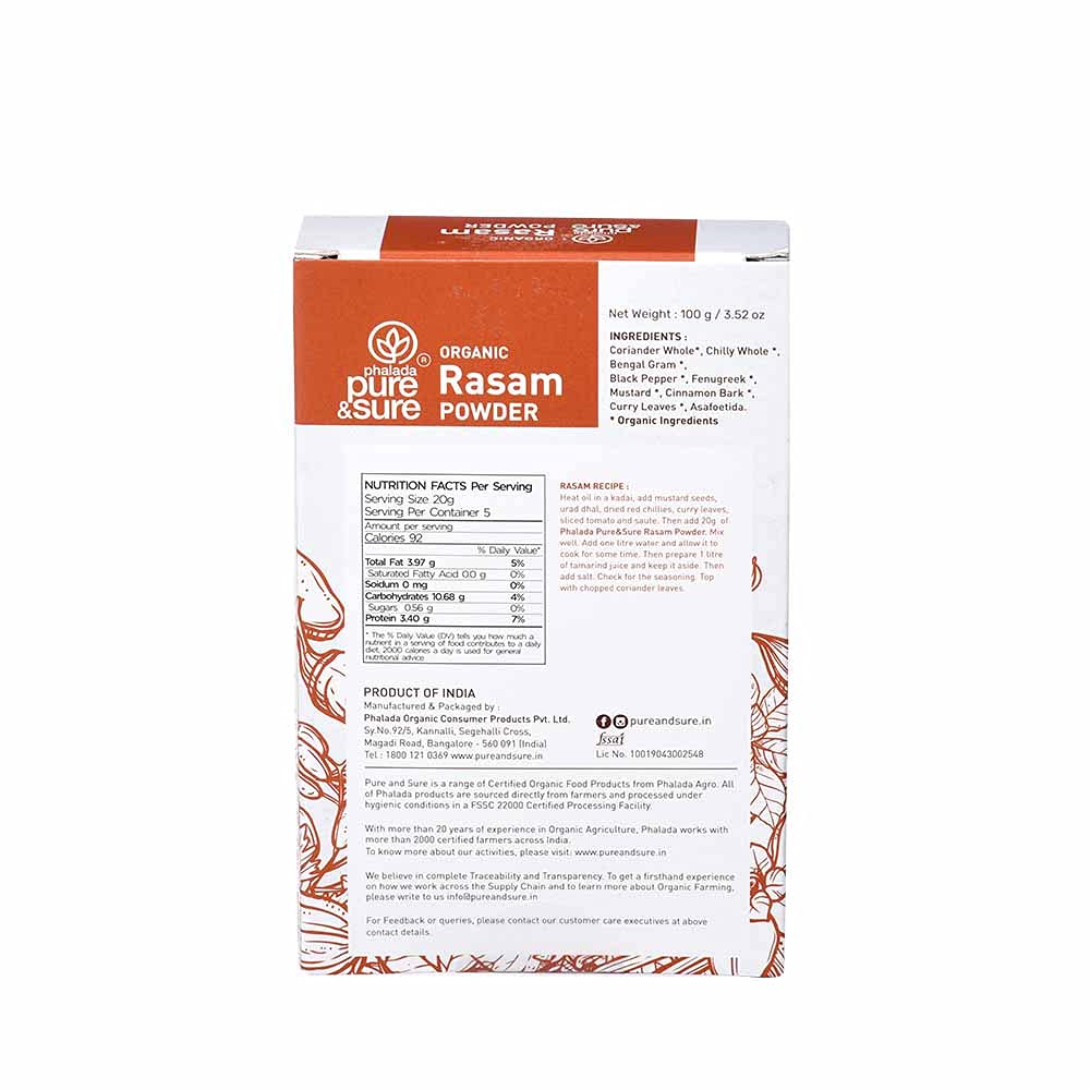 Pure & Sure Organic Rasam Masala Powder | South Indian Masala For Cooking | Curry Masala Powder, 100G