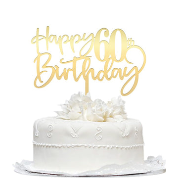 Bekaterea Happy 60Th Birthday Cake Topper, Mirrored Gold Acrylic, 1 Each, 6.6 Inches Square, Perfect For 60Th Birthday Party Dec