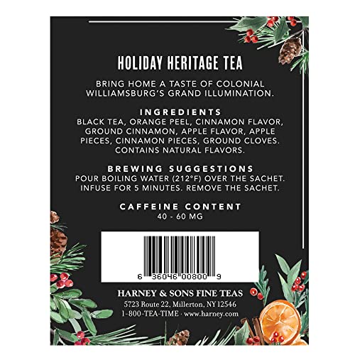Harney & Sons Holiday Heritage Colonial Williamsburg Blend | Black Tea with Warm Apple, Cinnamon, and Orange Peel,20 Count (Pack