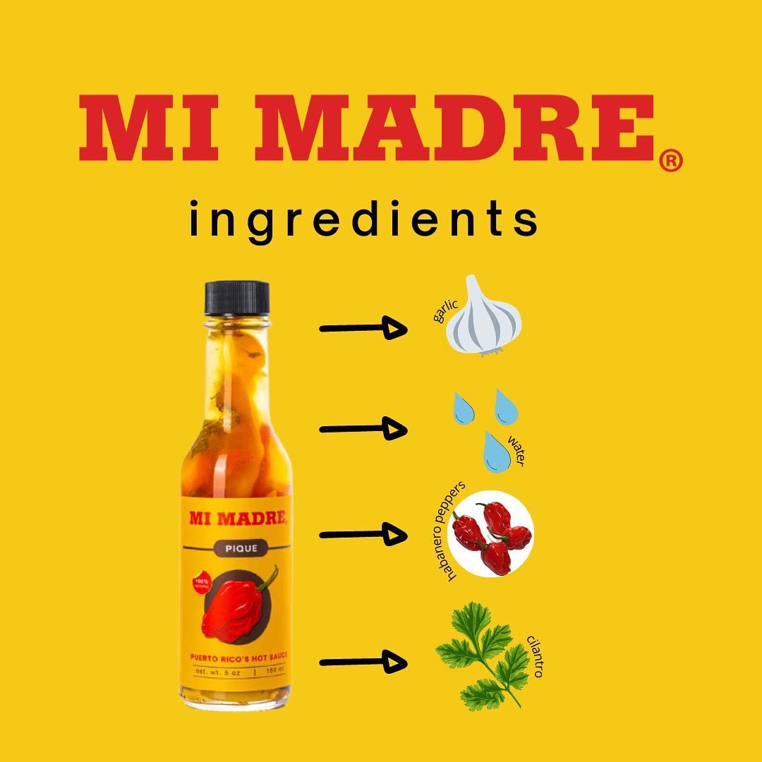 Mi Madre Pique Hot Sauce, Handcrafted In Puerto Rico, 100 Percent Natural, 5 Ounce (Pack Of 1)